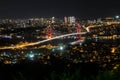 City light and night view above Istanbul, Turkey. 15th July martyrs bridge -Bosphorus brid