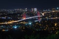 City light and night view above Istanbul, Turkey. 15th July martyrs bridge -Bosphorus brid