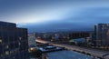 City lights highway aerial view of Newport Beach