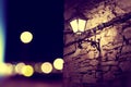 City lights and lamppost at night scenery Royalty Free Stock Photo
