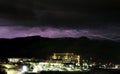 City Lights with Lightning Storm Clouds Royalty Free Stock Photo