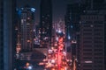 City lights at night - modern city traffic aerial