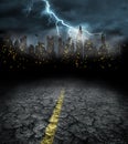 City lights in night and storm Royalty Free Stock Photo