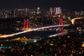 City light and night view above Istanbul, Turkey. Bosphorus brid Royalty Free Stock Photo