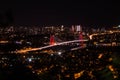 City light and night view above Istanbul, Turkey. 15th July martyrs bridge -Bosphorus brid