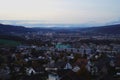 City lights of Urdorf village contrast with evening sky at sunset in pastel colours. Royalty Free Stock Photo