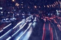 City lights on winter road Royalty Free Stock Photo