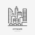 City line flat linear icon. Vector sign of urban cityscape, downtown buildings, skyscrapers outline logo Royalty Free Stock Photo