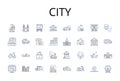 City line icons collection. Town, Metropolis, Capital, Municipality, Township, Settlement, Conurbation vector and linear