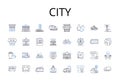 City line icons collection. Town, Metropolis, Capital, Municipality, Township, Settlement, Conurbation vector and linear