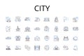 City line icons collection. Town, Metropolis, Capital, Municipality, Township, Settlement, Conurbation vector and linear