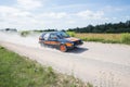 Amateur rally, dirt road, car with rider. Latvia 2018 Royalty Free Stock Photo