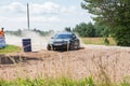 Amateur rally, dirt road, car with rider. Latvia 2018 Royalty Free Stock Photo