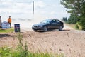 Amateur rally, dirt road, car with rider. Latvia 2018 Royalty Free Stock Photo