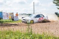 Amateur rally, dirt road, car with rider. Latvia 2018 Royalty Free Stock Photo