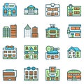 City locations color linear icons vector set Royalty Free Stock Photo