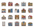 City locations color linear icons vector set Royalty Free Stock Photo