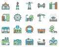 City locations color linear icons vector set Royalty Free Stock Photo