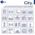 City locations color linear icons vector set Royalty Free Stock Photo