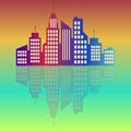 City Logo, Colorful At Dawn, Vector Building Web Icon, Label, Urban Landscape, Silhouettes, Cityscape, Town Skyline, Skyscrapers