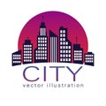 City logo, at sunset, vector building web icon