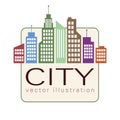 City Logo, Vector Building Web Icon, Label, Urban Landscape, Silhouettes, Cityscape, Town Skyline, Skyscrapers. Contour Colorful
