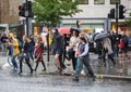 City of London. Bank of England square view after the rain with lots of people