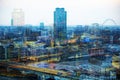 City of London office buildings at sunset and first night lights agains of window reflection Royalty Free Stock Photo