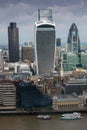 City of London panorama with modern skyscrapers. Gherkin, Walkie-Talkie, Tower 42, Lloyds bank. Business and banking aria