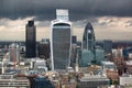 City of London panorama with modern skyscrapers. Gherkin, Walkie-Talkie, Tower 42, Lloyds bank. Business and banking aria