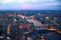 City of London panorama in sunset. First night lights Royalty Free Stock Photo