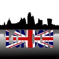 City of London skyline reflected with flag text illustration Royalty Free Stock Photo