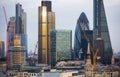 City of London at sunset. Famous skyscrapers City of London business and banking aria view at dusk. London, UK Royalty Free Stock Photo