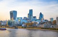 City of London and Tower on the river Thames in sun set light Royalty Free Stock Photo