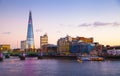 City of London at twilight, Shard, view from the river Thames Royalty Free Stock Photo