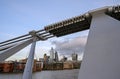 City of London in the UK 2020. View over the River Thames to the city of London framed by the Millennium Bridge