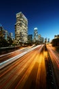 City of Los Angeles California at sunset with light trails Royalty Free Stock Photo