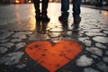 City love Couples feet meet by heart on Budapest tarmac