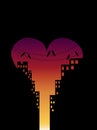 City in the love day at sunset with buildings and birds Royalty Free Stock Photo