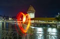 City of Lucerne with Chapel Bridge and Heartshape at Night
