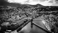City of Lucerne Switzerland and Lake Lucerne - aerial view in black and white