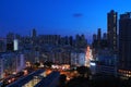 City magic hour night scene with blue sky at Hong Kong
