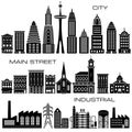 24 City, Main Street and Industrial Buildings icon set