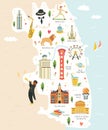City map of Chicago with landmarks and symbols