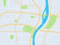 City map. Gps navigation plan, town streets with park and river, abstract direction road topographic map, planning