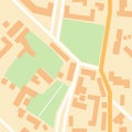 City map with green parks, crossroads, house