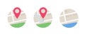 City map icon vector circle round sign graphic illustration set, flat cartoon street road pin pointer place location simple design Royalty Free Stock Photo