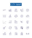 City map line icons signs set. Design collection of City, Map, Urban, Town, Geography, Chart, Plan, Guide outline