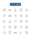 City map line icons signs set. Design collection of City, Map, Urban, Town, Geography, Chart, Plan, Guide outline