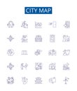 City map line icons signs set. Design collection of City, Map, Urban, Town, Geography, Chart, Plan, Guide outline